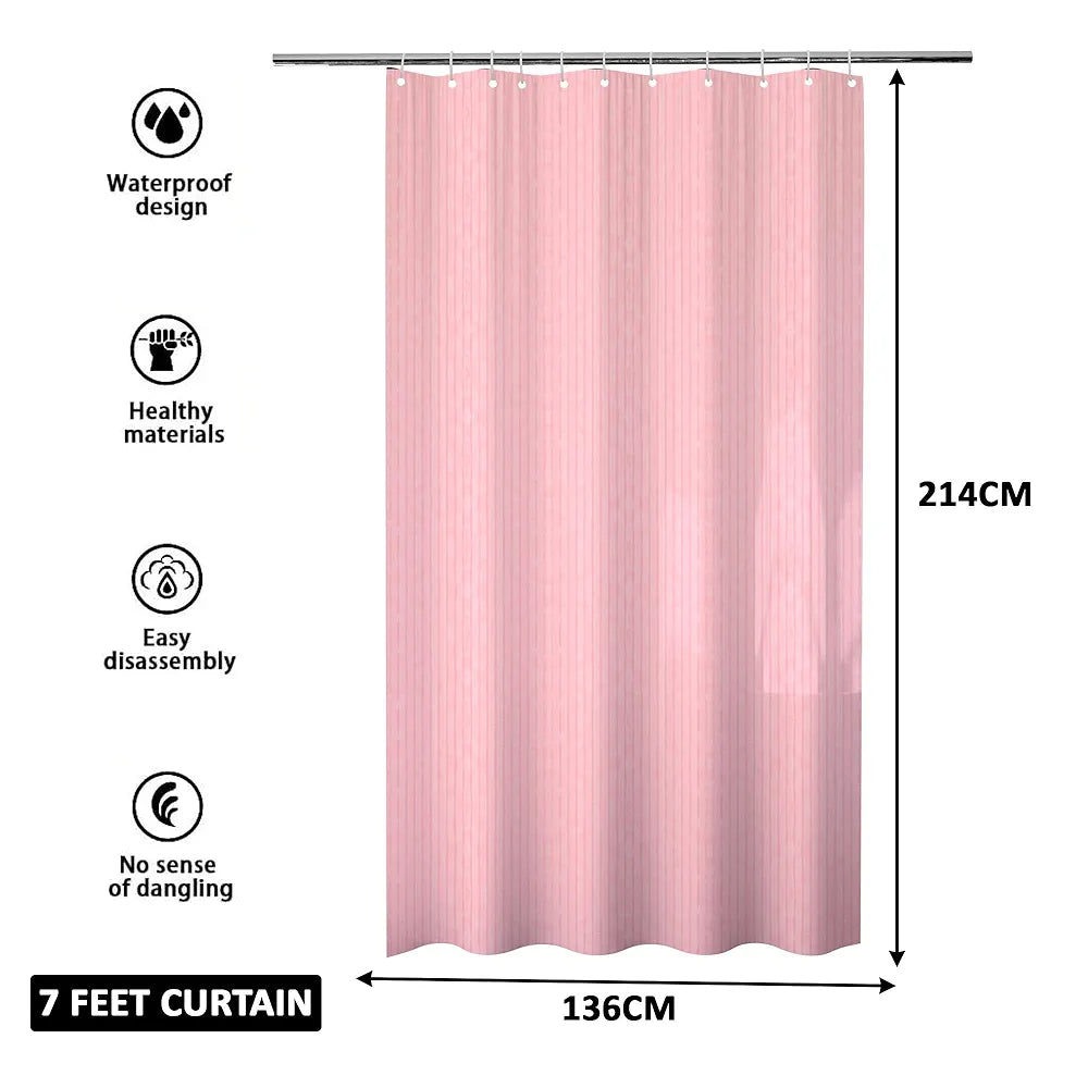 Kuber Industries Shower Curtain | 7 Feet | Bathroom Shower Curtain | AC Curtains | PVC Waterproof Window Curtain | Curtains for Bathtub | 8 Rings Curtain | Lining | Pink